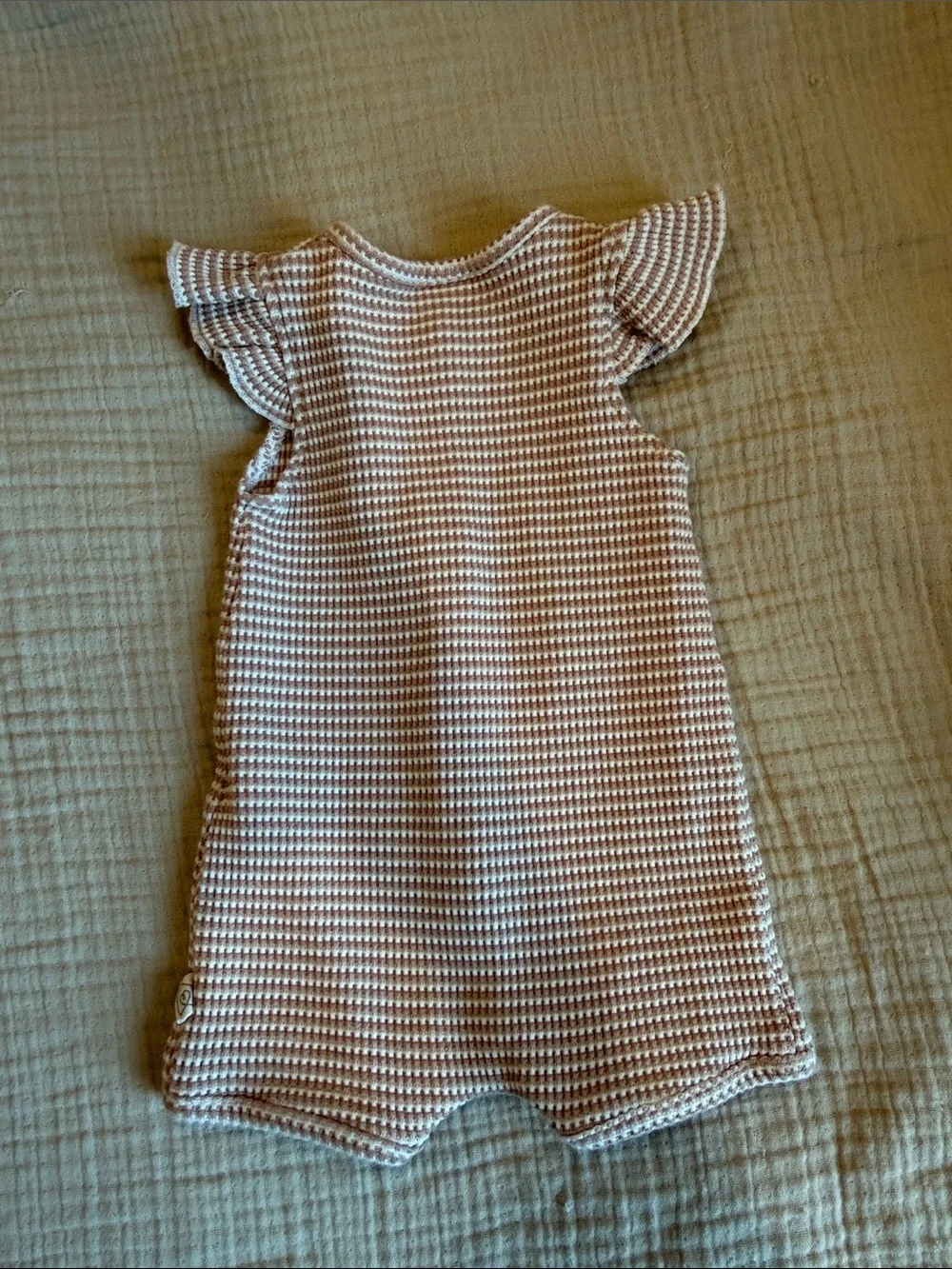 Baby Knit Button-Front One-Piece Romper in Beige Stripe